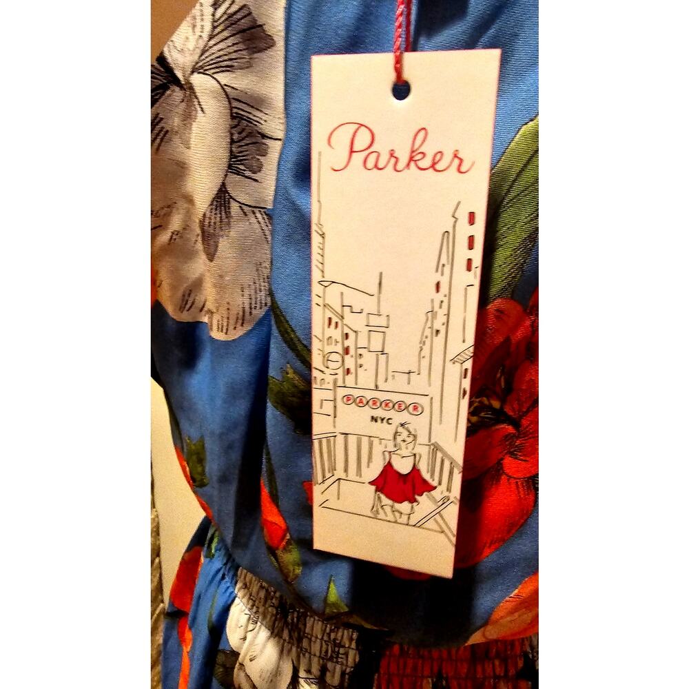 Parker Bondi Dress Maritime, Wildflower, Silk Blend, Smocked Waist, NEW, Sz S - Picture 10 of 10